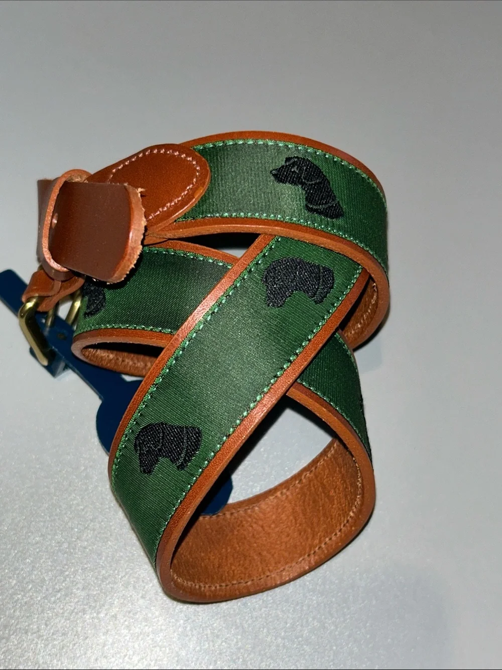 Leather Man Exxex CT Hunting dog Brown and Green Canvas Belt Sz 36